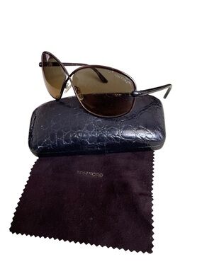 Tom Ford TF160 Brigitte Women's Oversized Brown Metal Sunglasses, Cloth & Case